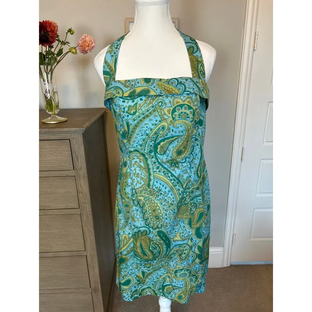Alyn Paige | Blue/Green Paisley Halter Sheath Dress | 9/10 - Picture 3 of 12